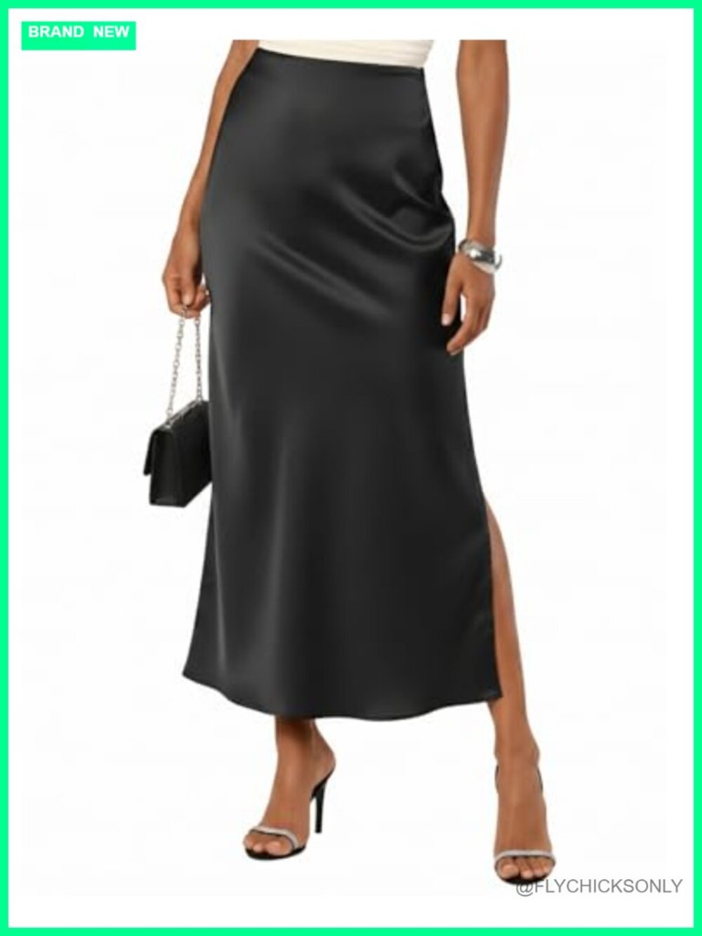 Satin Maxi Skirt High Waisted Silky Long Slit Casual Party Streetwear